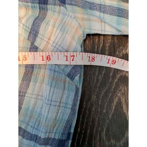 J.Jill Seafoam Blue Plaid Crinkled Button Down Shirt Size Small - Picture 6 of 7
